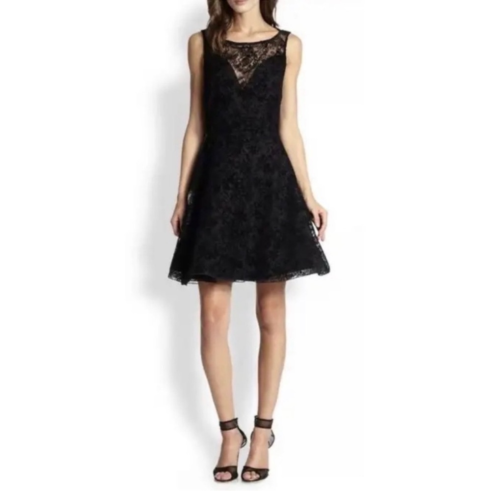 Alice + Olivia Black Natalia Velvet Lace Mini Dress